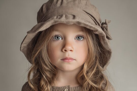 Sly young girl wearing a hat against a plain backdrop