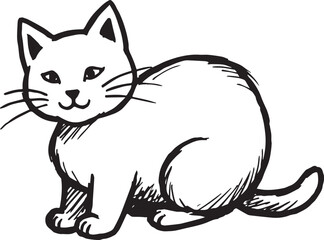 Cat Doodle Black and White Illustration Vector Image Cute Kitten Sketch Line Art Drawing Silhouette
