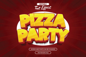 3d pizza party editable text effect with cartoon text style