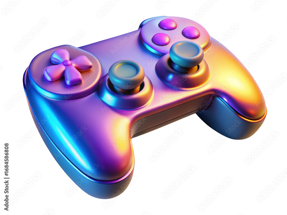 Poster glossy game controller with joysticks and buttons for entertainment 3d illustration isolated on tran