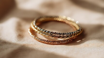 Stack of Various Gold Bangle Bracelets / 様々なゴールドバングルブレスレットの重ね付け
