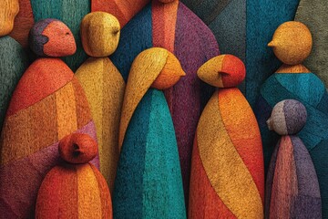 Crowd of stylized figures, vibrant colors