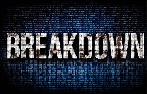 Binary Code Typography Spelling "BREAKDOWN" - Tech Theme Background, Data Security Concept, Digital Design Element
