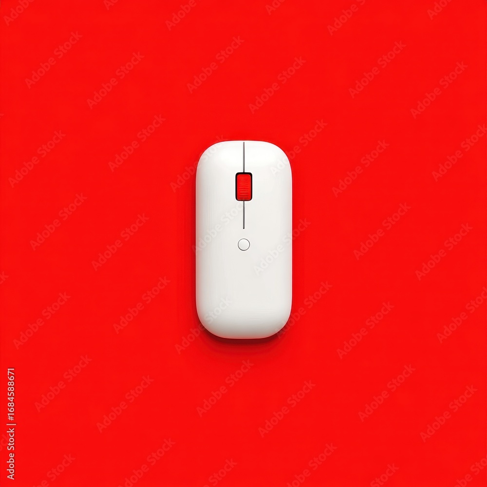 Poster white computer mouse on red background