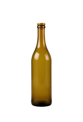 Empty amber wine bottle isolated on a transparent background.