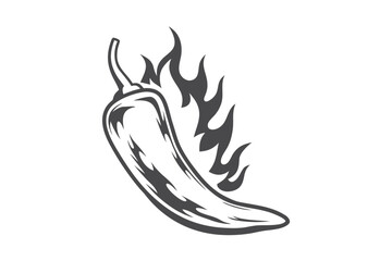 Spicy Fiery Chili Pepper with Flames, White Background