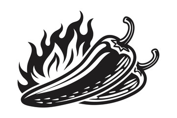 Spicy Hot Chili Pepper with Fire Flames on White Background Icon Art