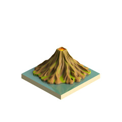 Isometric Volcano with Fiery Crater on Island