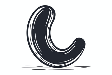 Stylized Black Cashew Nut, Single Isolated Element on White Background