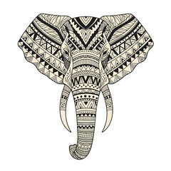 Intricate Elephant Head Detailed Ornamental Vector Illustration