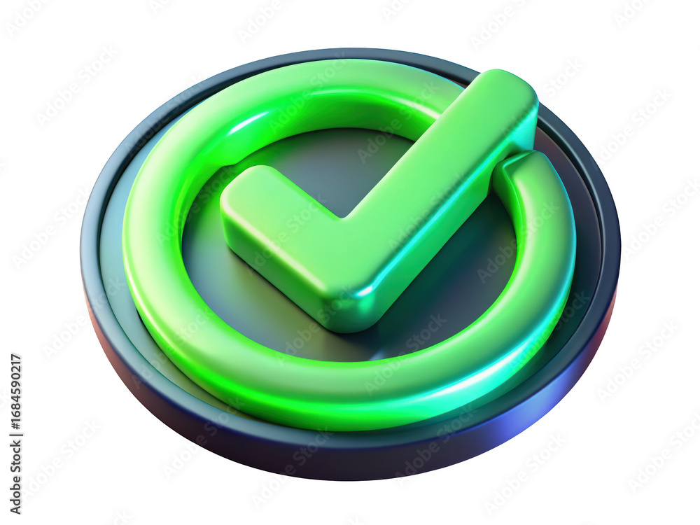 Aufkleber green check mark symbol in a circular design on a background 3d illustration isolated on transparent