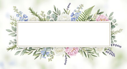 Obraz premium Floral Frame with Watercolor Flowers and Greenery for Invitations and Designs