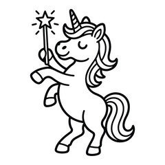 Fototapeta premium Whimsical unicorn with sparkly magic wand dancing joyfully