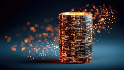 Fiery, layered cylinder on dark background