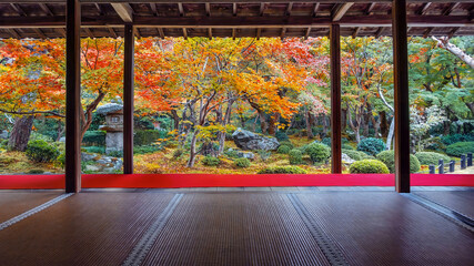 Scenic view of Enko-ji temple with beautiful foliage in autumn in Kyoto, Japan