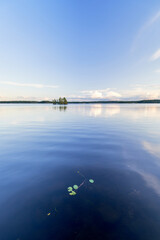 sunset on the still lake