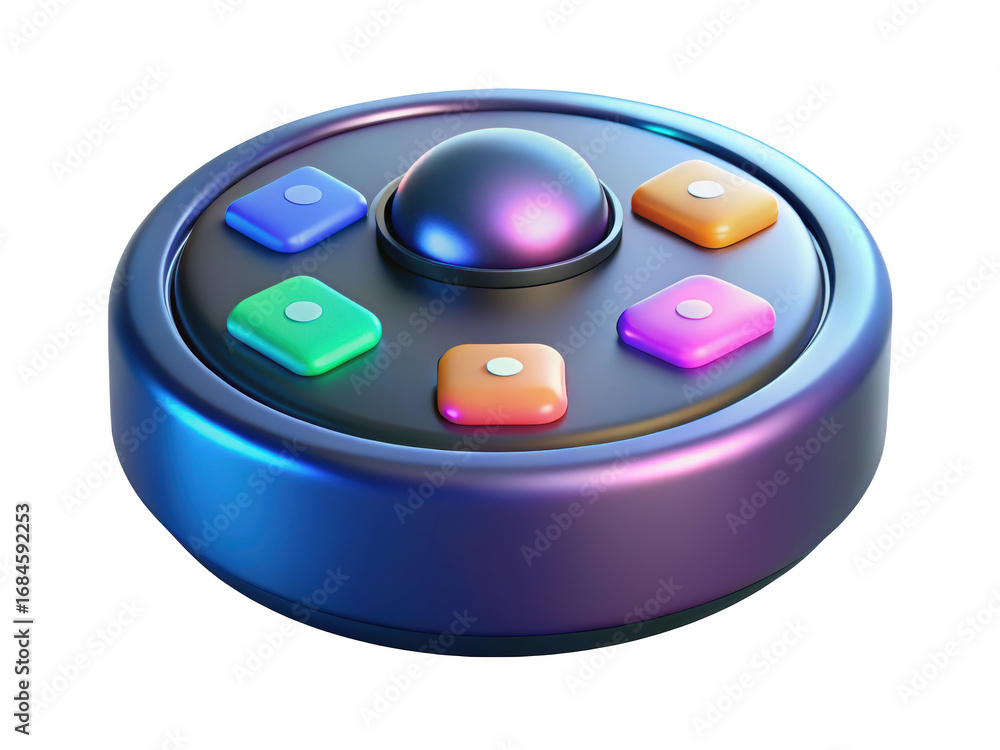 Poster modern round game controller with buttons creative design 3d illustration isolated on transparent ba