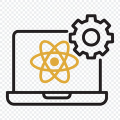 STEM Technology Icon – Laptop with Atomic Symbol and Gear for Scientific Computing and Innovation