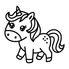 Adorable cartoon unicorn with sparkly eyes and a swirly mane