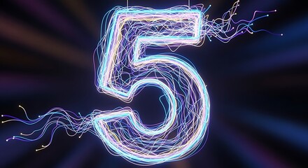 Celebrate a fifth anniversary with this vibrant, glowing neon number five on a dark background