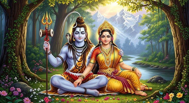 Hindu gods Shiva and Parvati illustration
