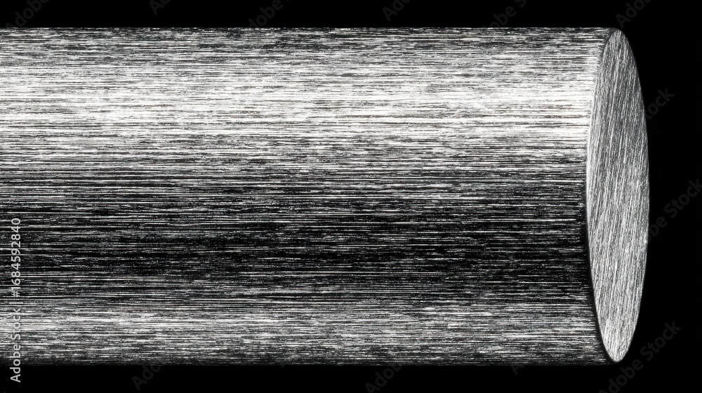 Aufkleber close up view of a gray cylinder featuring a detailed linear texture. the object is sharply in focus