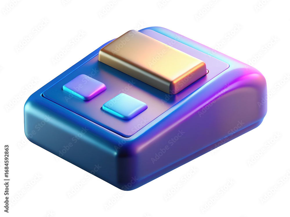 Poster payment terminal pos device with gold card reader and buttons on 3d illustration isolated on transpa