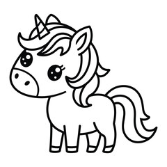 Adorable chibi unicorn drawing with sparkly eyes and flowing mane