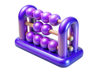 Purple abacus with beads for calculation learning and mathematical education 3d illustration isolated on transparent background