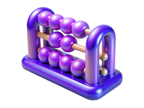 Purple abacus with beads for calculation learning and mathematical education 3d illustration isolated on transparent background