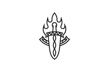 Sword with Flames Design Line Art on White Background Isolated