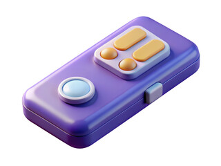Retro gaming device icon stylized purple portable video game console 3d illustration isolated on transparent background