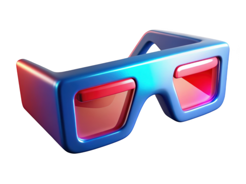 Retro blue framed 3d glasses with red lenses modern design style 3d illustration isolated on transparent background