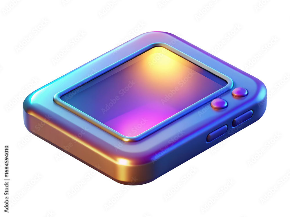 Aufkleber retro handheld gaming console with holographic screen and buttons 3d illustration isolated on transp