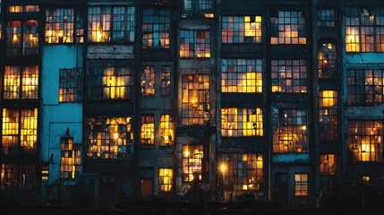 Apartment Building Windows at Night