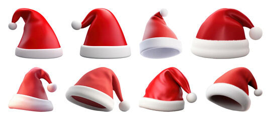 PNG Festive Santa hats collection, element set on transparent background