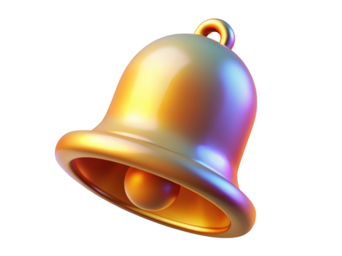Shiny golden notification bell close up isolated on background 3d illustration isolated on transparent background