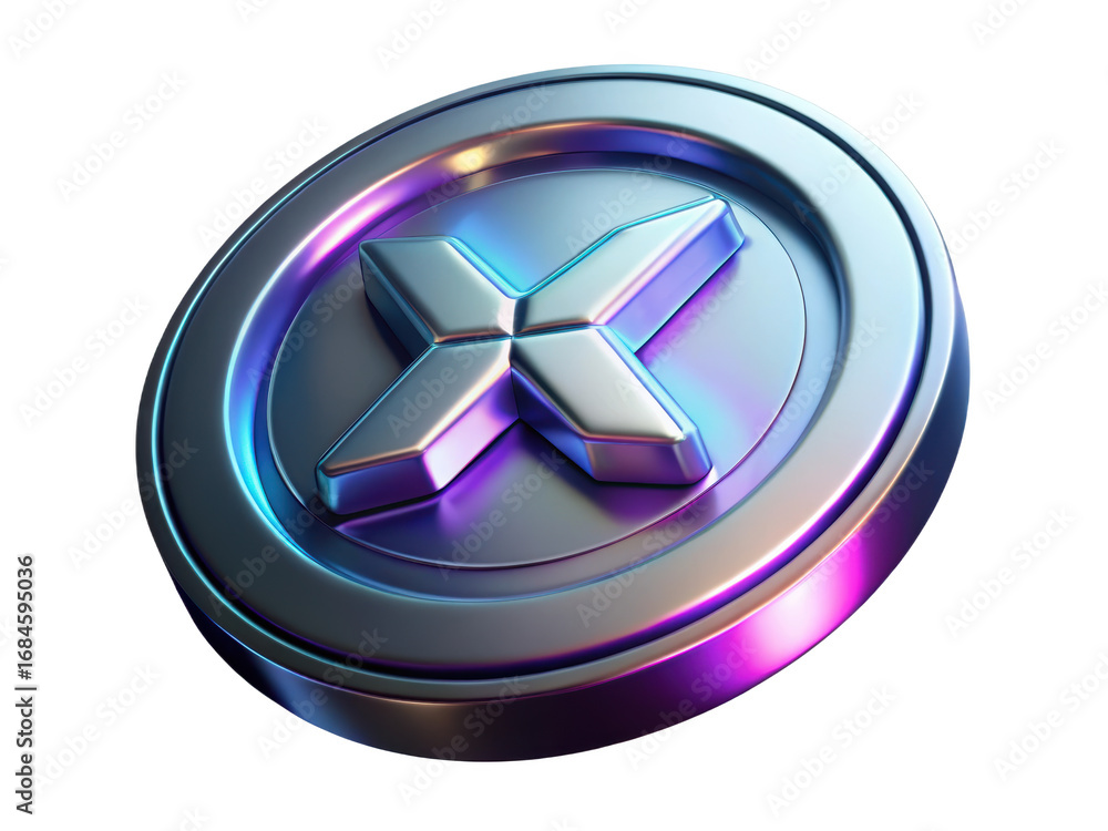 Poster shiny metallic coin with x symbol isolated against backdrop 3d illustration isolated on transparent 