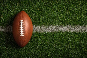 Sports Thanksgiving. American Football on Grass Field with Copy Space for Autumn Season