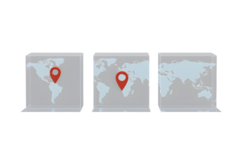 World Map with Location Markers in 3D Cubes