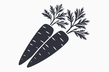 Two Carrots with Green Leaves Isolated on White Background Silhouette Style