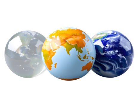 Three Earth Globes Transparent AsiaFocused and Detailed