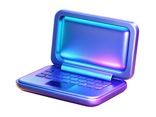 Stylish metallic laptop illustration with neon lighting on a backdrop 3d illustration isolated on transparent background
