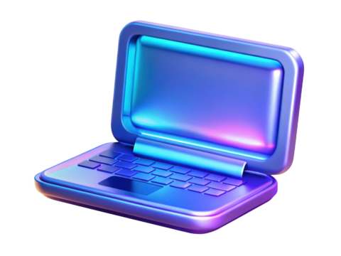 Stylish metallic laptop illustration with neon lighting on a backdrop 3d illustration isolated on transparent background - Powered by Adobe