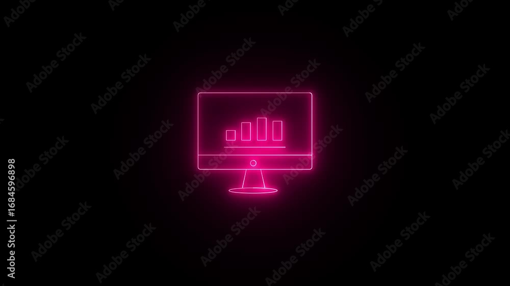 Aufkleber glowing line monitor icon with business graph up to down animation. monitor display with business gr