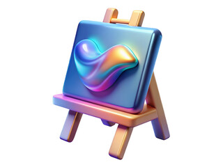 Stylized cartoon easel with a liquid shape modern art aesthetic 3d illustration isolated on transparent background