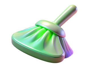 Stylized cleaning broom render soft pastel colors glossy surface aesthetic design 3d illustration isolated on transparent background