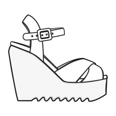 Vintage retro wedge heel sandal illustration vector – Fashion Shoe Design. 1970s-inspired wedge vector for fashion design, flats, accessory sketches, product development, and graphic resources.