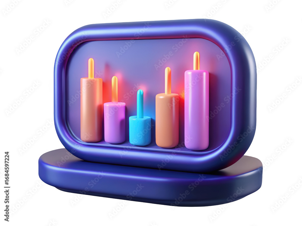 Poster Stylized growth chart with rising pastel colored columns indicating data progress 3d illustration isolated on transparent background