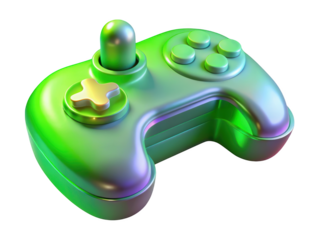 Stylized green gaming console controller joystick rendered detail rich design3d illustration isolated on transparent background